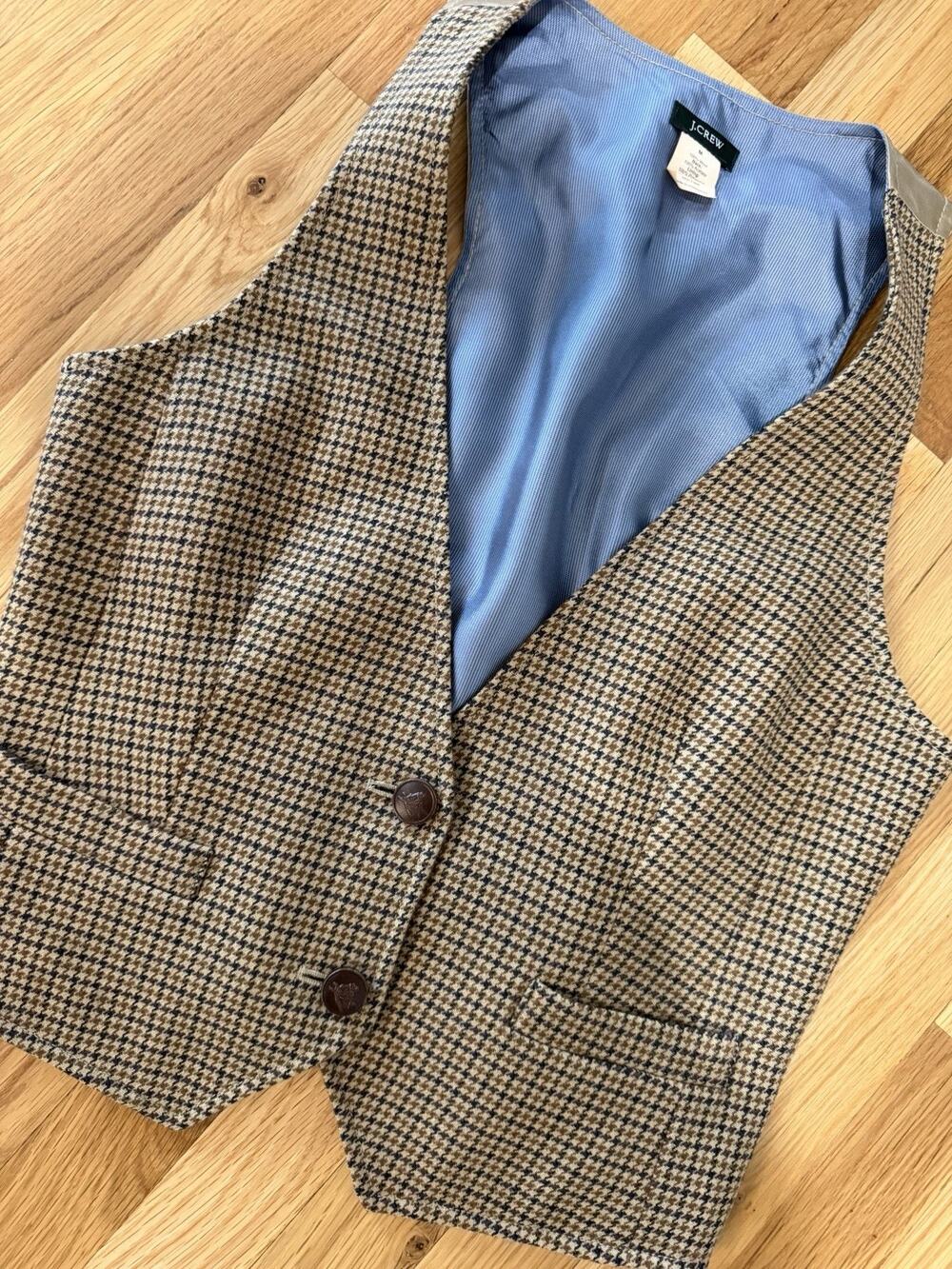 J. Crew Factory Brown & Blue Houndstooth Wool Blend Vest